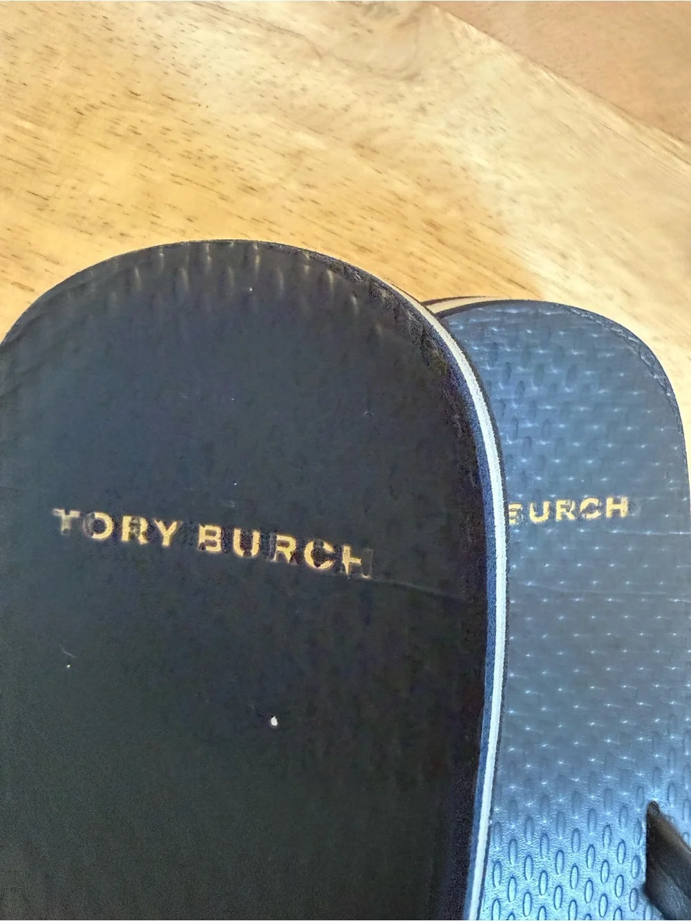 Tory Burch Logo Navy Blue Rubber Flip Flops Size 6